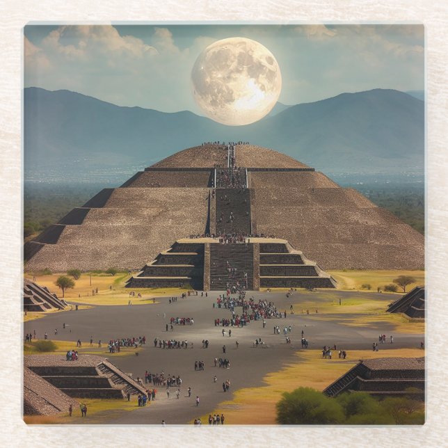 Pyramid of the Moon, Teotihuacan, Mexico Travel Glass Coaster (Front)