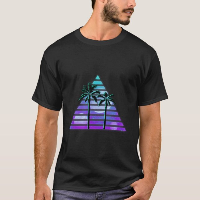 Pyramid Palm Trees Blue Moon Triangle T-Shirt (Front)