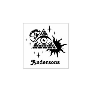 Pyramid with the eye and custom name. rubber stamp