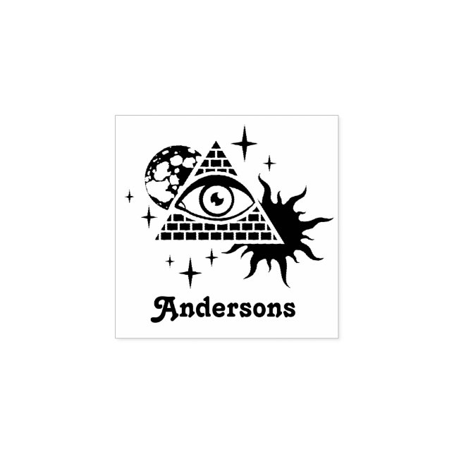 Pyramid with the eye and custom name. rubber stamp (Imprint)