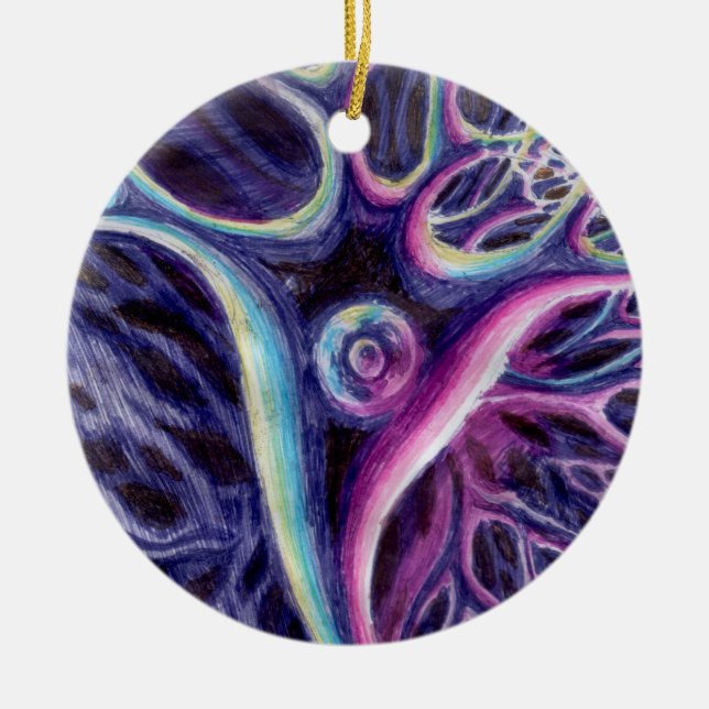 Pyramidal neuron drawing ceramic tree decoration (Front)