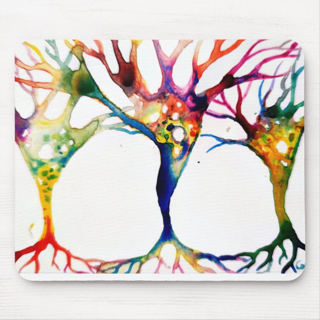 Pyramidal neurons trio painted with watercolors mouse mat (Front)