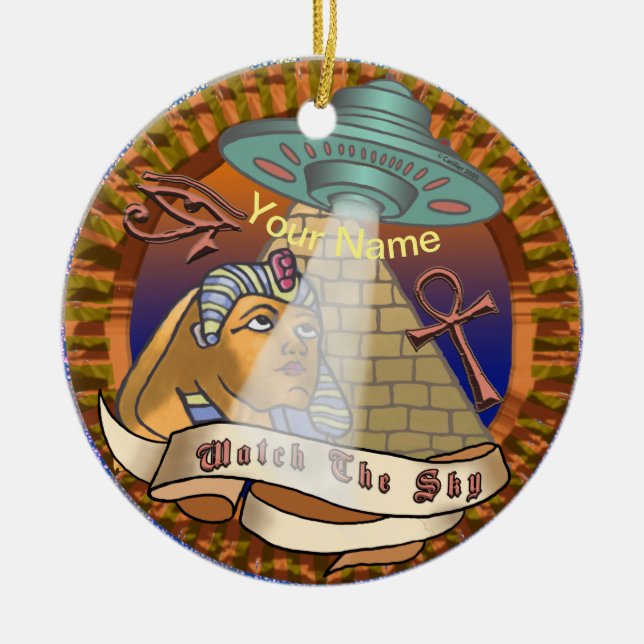 Pyramids Alien Spaceship   Ceramic Tree Decoration (Front)