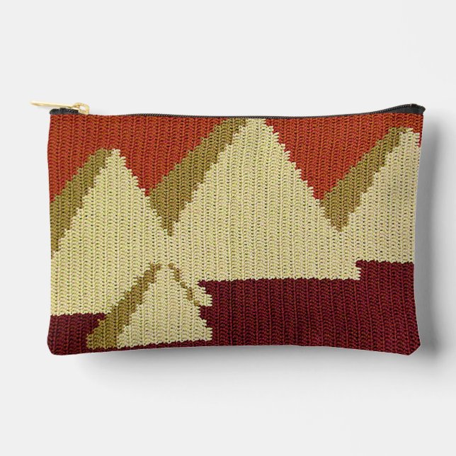 Pyramids Natural Rust Beige Artisan Crochet Print Accessory Pouch (Front)