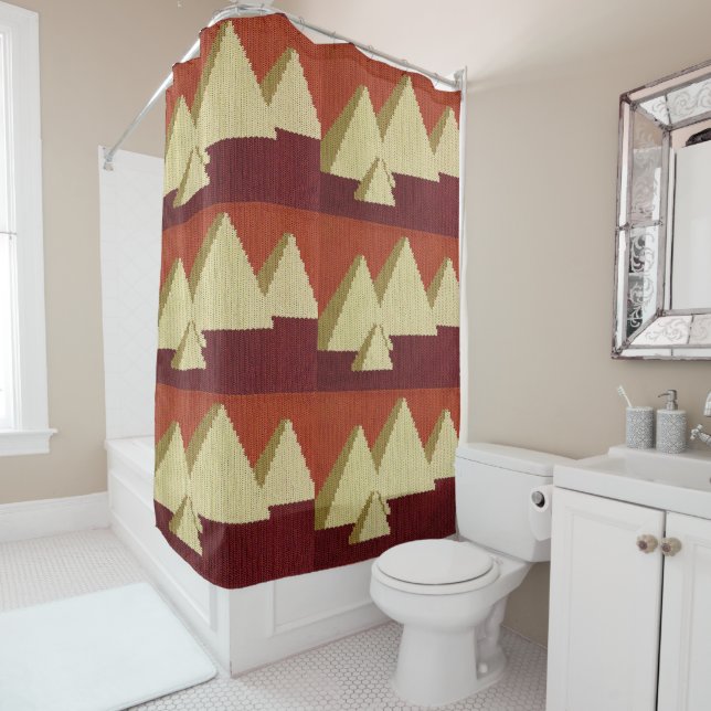 Pyramids Natural Rust Beige Artisan Crochet Print Shower Curtain (In Situ)
