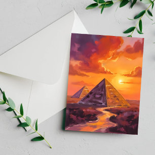 Pyramids of Egypt Sunset Travel Painting Card
