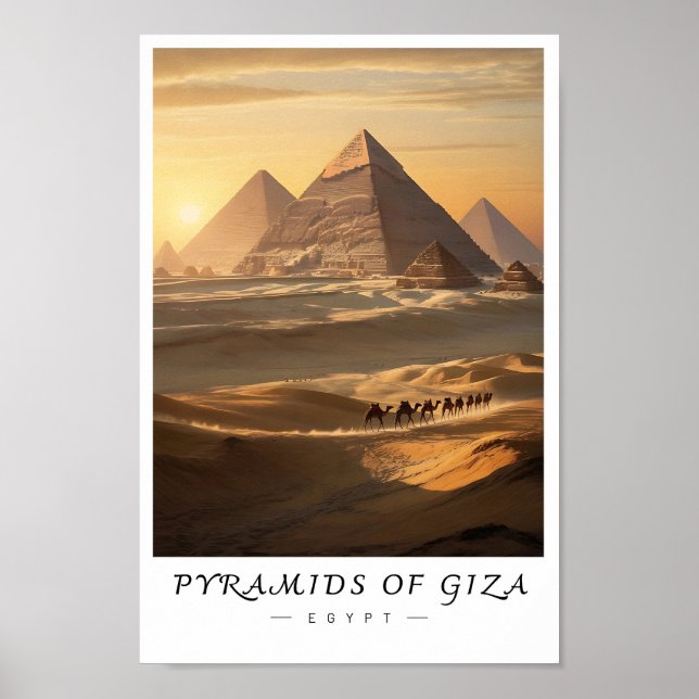 Pyramids of Giza Egypt Wall Art, Ancient Landmark Poster (Front)