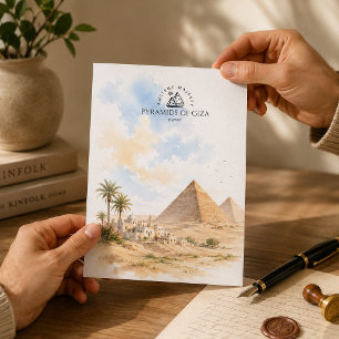 Pyramids of Giza, Egypt Watercolor Souvenir Postcard