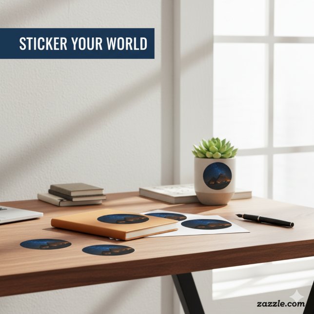 Pyramids Under Stars | Egyptian Night Sky Classic Round Sticker (Creator Uploaded)