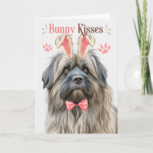 Pyrenean Shepherd in Bunny Ears for Easter Holiday Card (Front)
