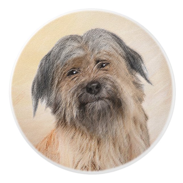 Pyrenean Shepherd Painting - Cute Original Dog Art Ceramic Knob (Front)