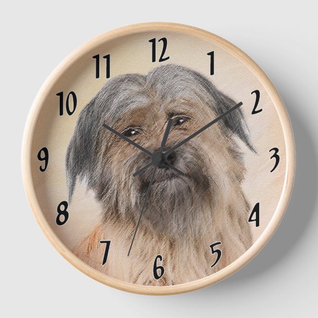 Pyrenean Shepherd Painting - Cute Original Dog Art Clock (Front)