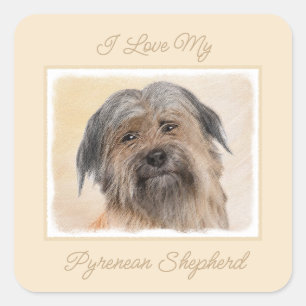 Pyrenean Shepherd Painting - Cute Original Dog Art Square Sticker