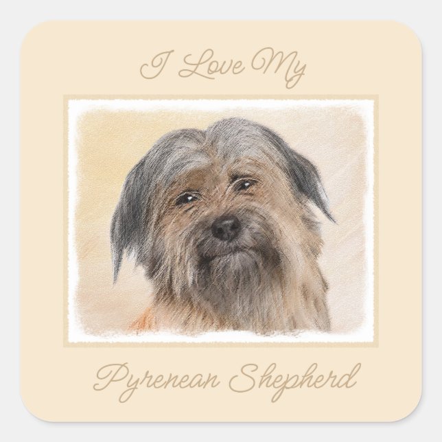 Pyrenean Shepherd Painting - Cute Original Dog Art Square Sticker (Front)