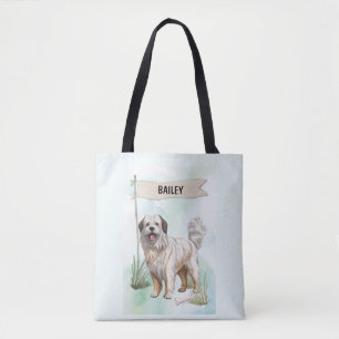 Pyrenean Shepherd Watercolor Personalised Dog Tote Bag