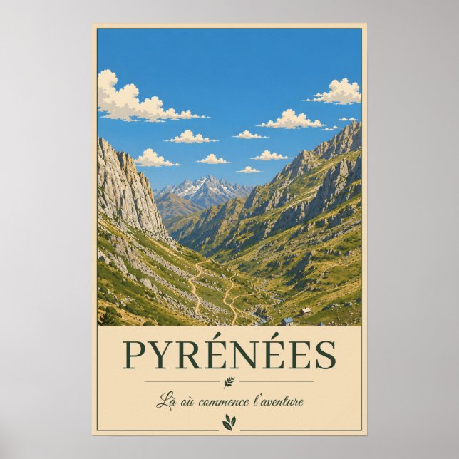 Pyrénées France – Alpines Illustrated Landscape Poster (Front)