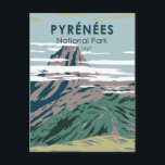Pyrenees National Park France Vintage Postcard<br><div class="desc">Pyrenees vector artwork design. Created in 1967 as a natural heritage site without barriers or fences where animals are totally free.</div>