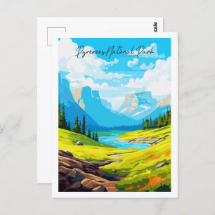 Pyrenees National Park vintage travel illustration Postcard