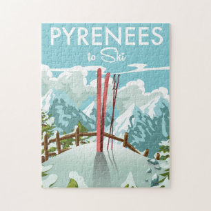 Pyrenees To Ski travel print. Jigsaw Puzzle