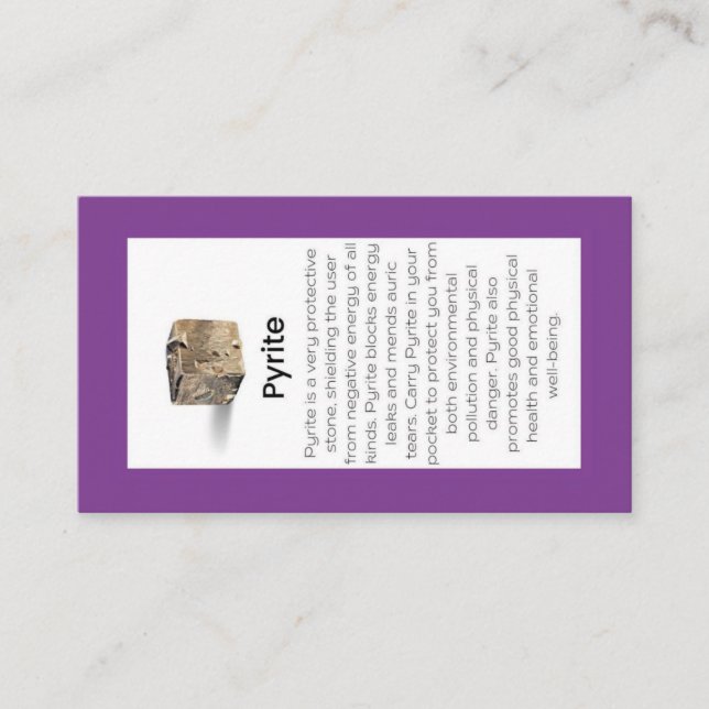 Pyrite Crystal Meaning Jewellery Display  Business Card (Front)