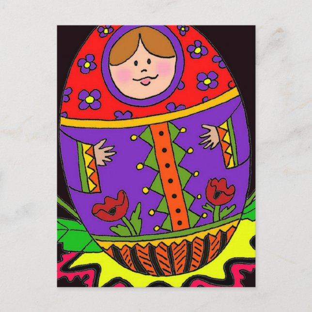 pysanka matryoshka black bground postcard (Front)
