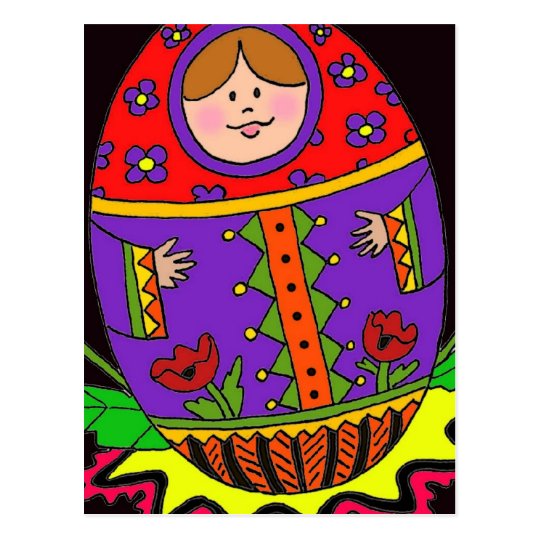 pysanka matryoshka black bground postcard
