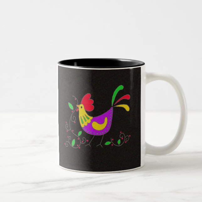 Pysanka Symbol: Rooster Two-Tone Coffee Mug (Right)