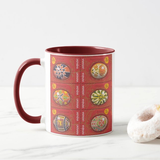Pysanka Ukrainian Easter Egg3 Two Tone Mug (With Donut)