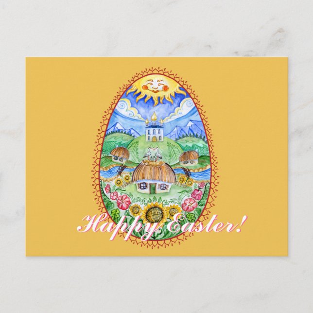 Pysanka watercolor art - Happy Easter Holiday Postcard (Front)