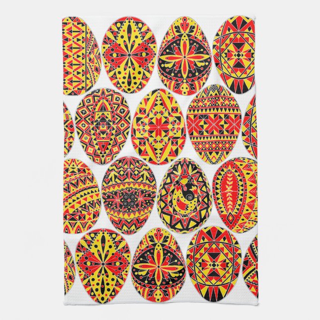 Pysanki Easter Eggs Tea Towel (Vertical)