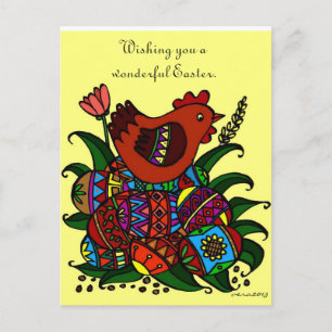 Pysanky and Hen Ukrainian Folk Art Holiday Postcard