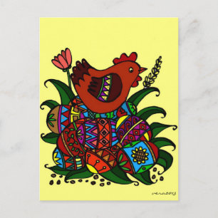 Pysanky and Hen Ukrainian Folk Art Postcard