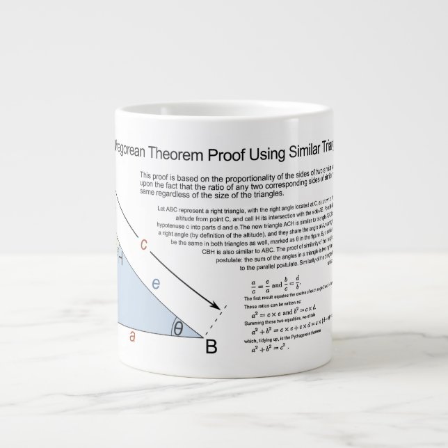 Pythagorean Theorem Proof Using Similar Triangles Large Coffee Mug (Front)