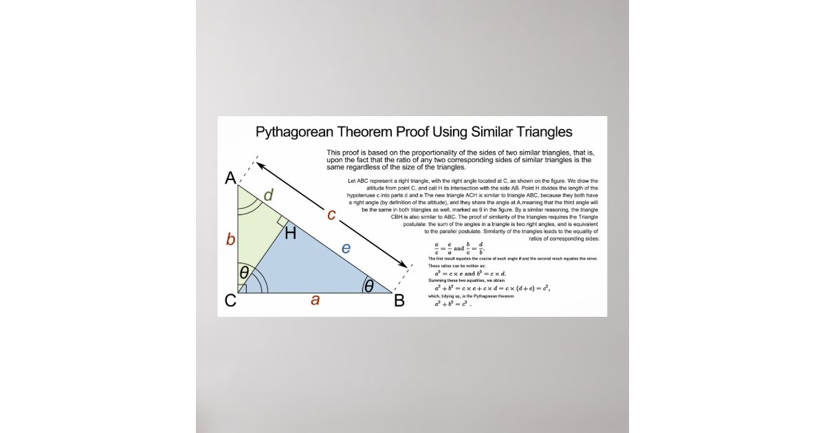 Pythagorean Theorem Proof Using Similar Triangles Poster