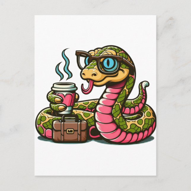 Python drinking coffee  announcement postcard (Front)