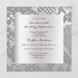 Python Snake Animal Skin Black Silver Birthday Invitation