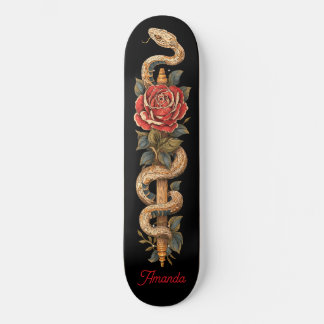 Python Snake with Red Rose Skateboard