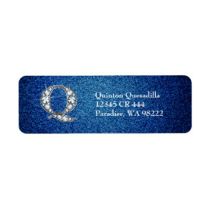 Q Faux Diamond on Denim Return Address Label