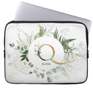 Q Monogram Fern & Eucalyptus Wreath Laptop Sleeve