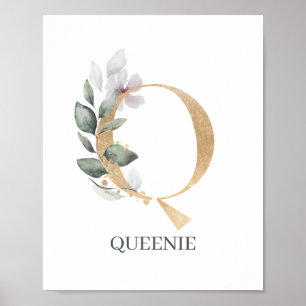 Q Monogram Floral Personalised Poster
