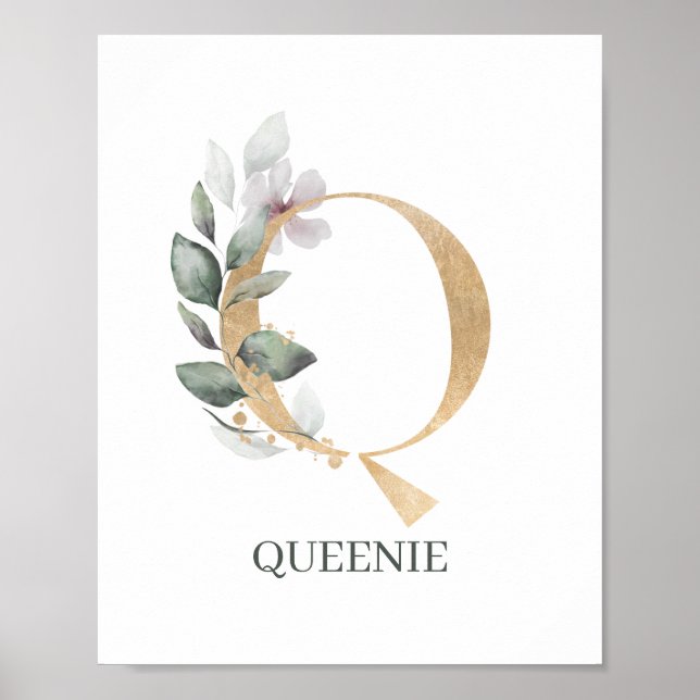 Q Monogram Floral Personalised Poster (Front)