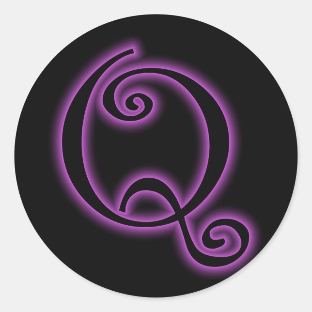 Q Monogram Purple Neon Classic Round Sticker (Front)