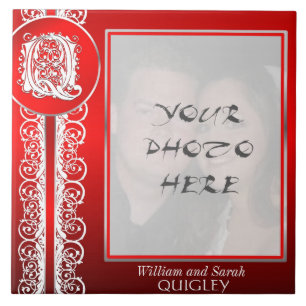 Q Monogram "White Lace on Red" with Photo - Tile