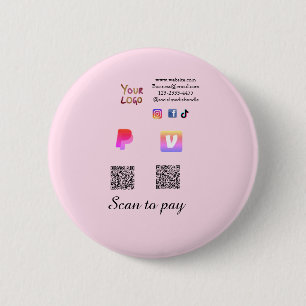 Q R code PayPal venmo scan pay add social media de 6 Cm Round Badge