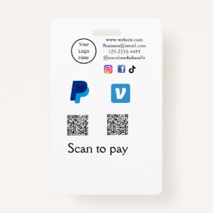 Q R code PayPal venmo scan pay add social media de ID Badge