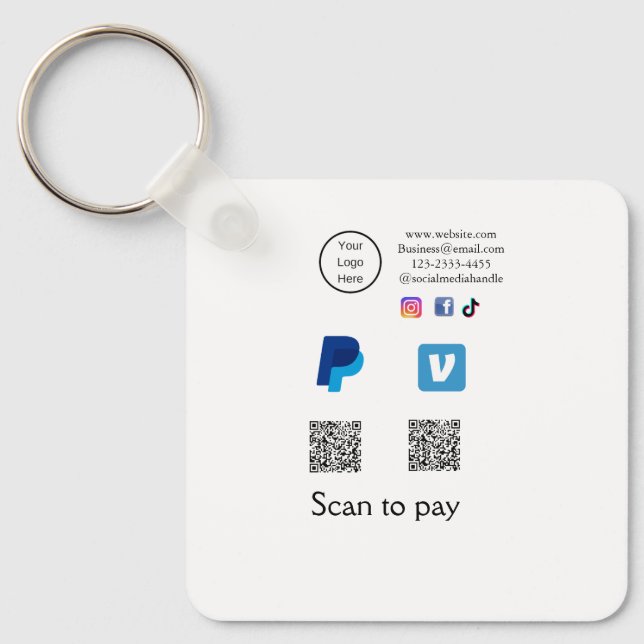 Q R code PayPal venmo scan pay add social media de Key Ring (Front)