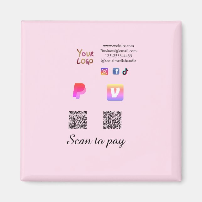Q R code PayPal venmo scan pay add social media de Magnet (Front)
