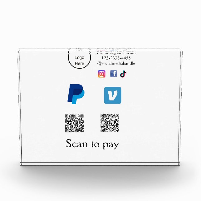 Q R code PayPal venmo scan pay add social media de Photo Block (Front)