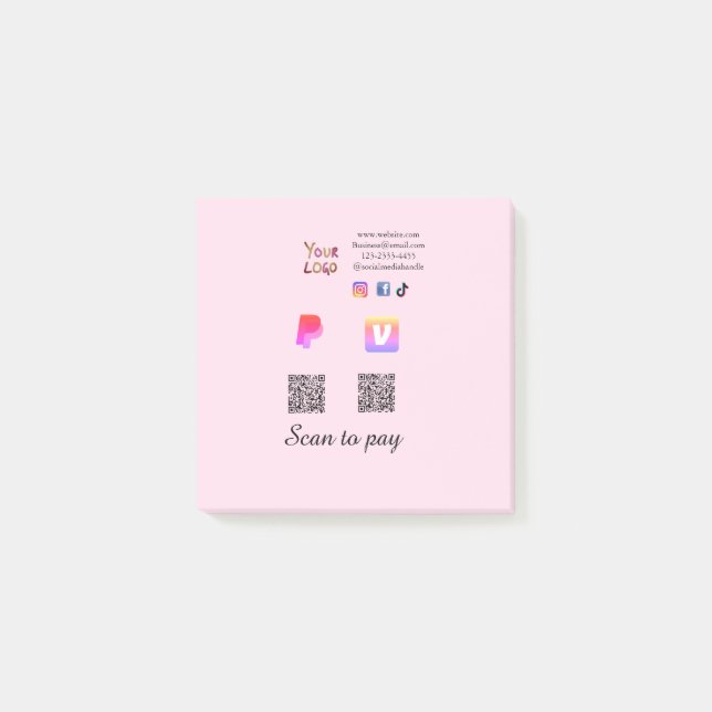 Q R code PayPal venmo scan pay add social media de Post-it Notes (Front)