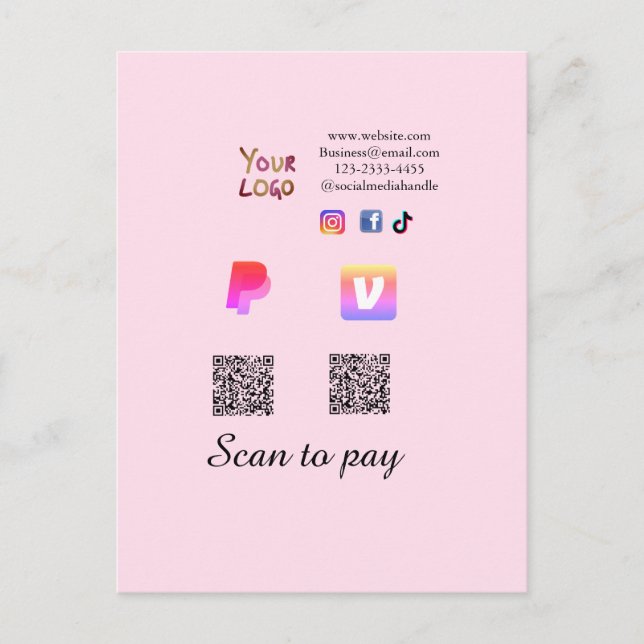 Q R code PayPal venmo scan pay add social media de Postcard (Front)